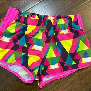 adidas Women’s Neon Geo Athletic Shorts - Pink/Yellow/Green/Blue Sz M